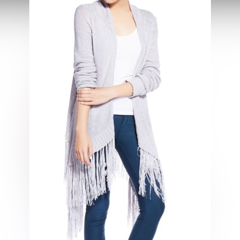 Gray Fringe Cardigan Sweater